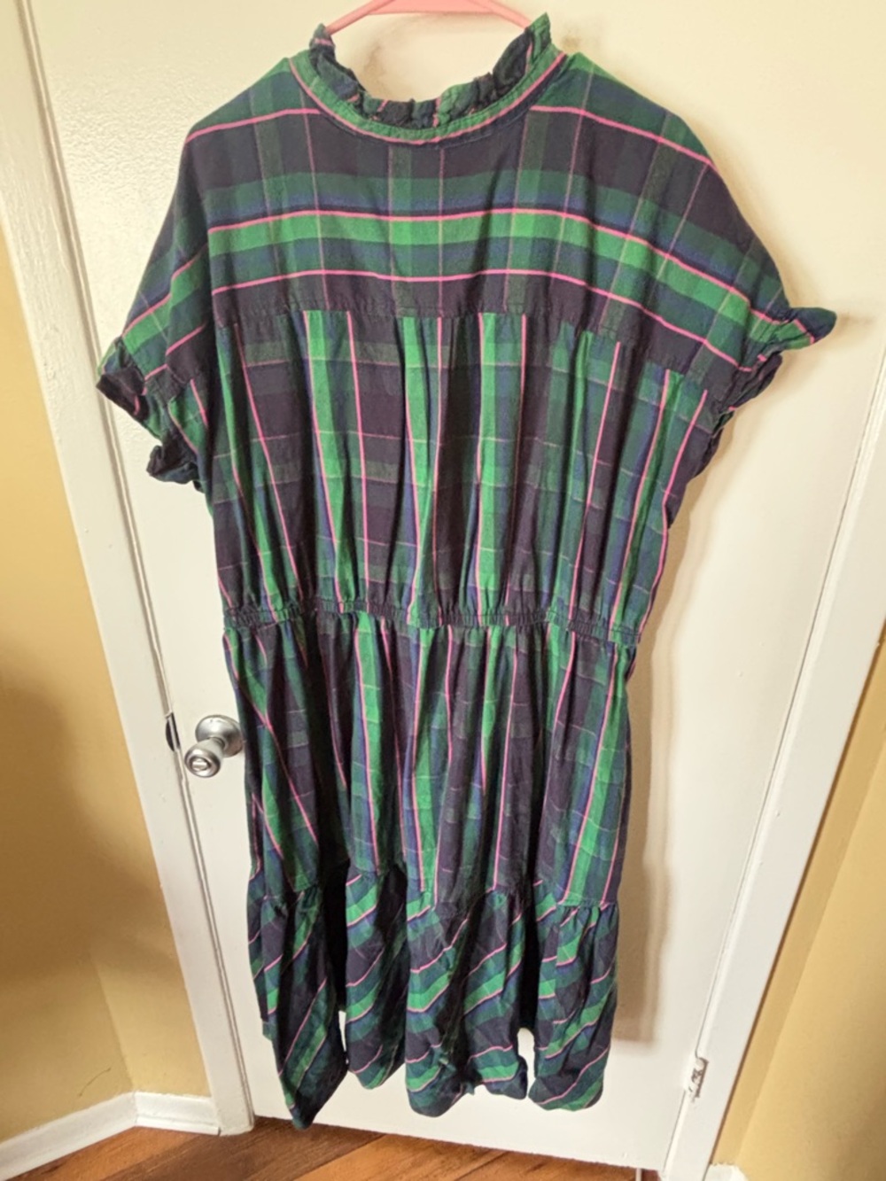 Green and Navy Plaid Button-Front Midi Dress - Picture 4 of 6